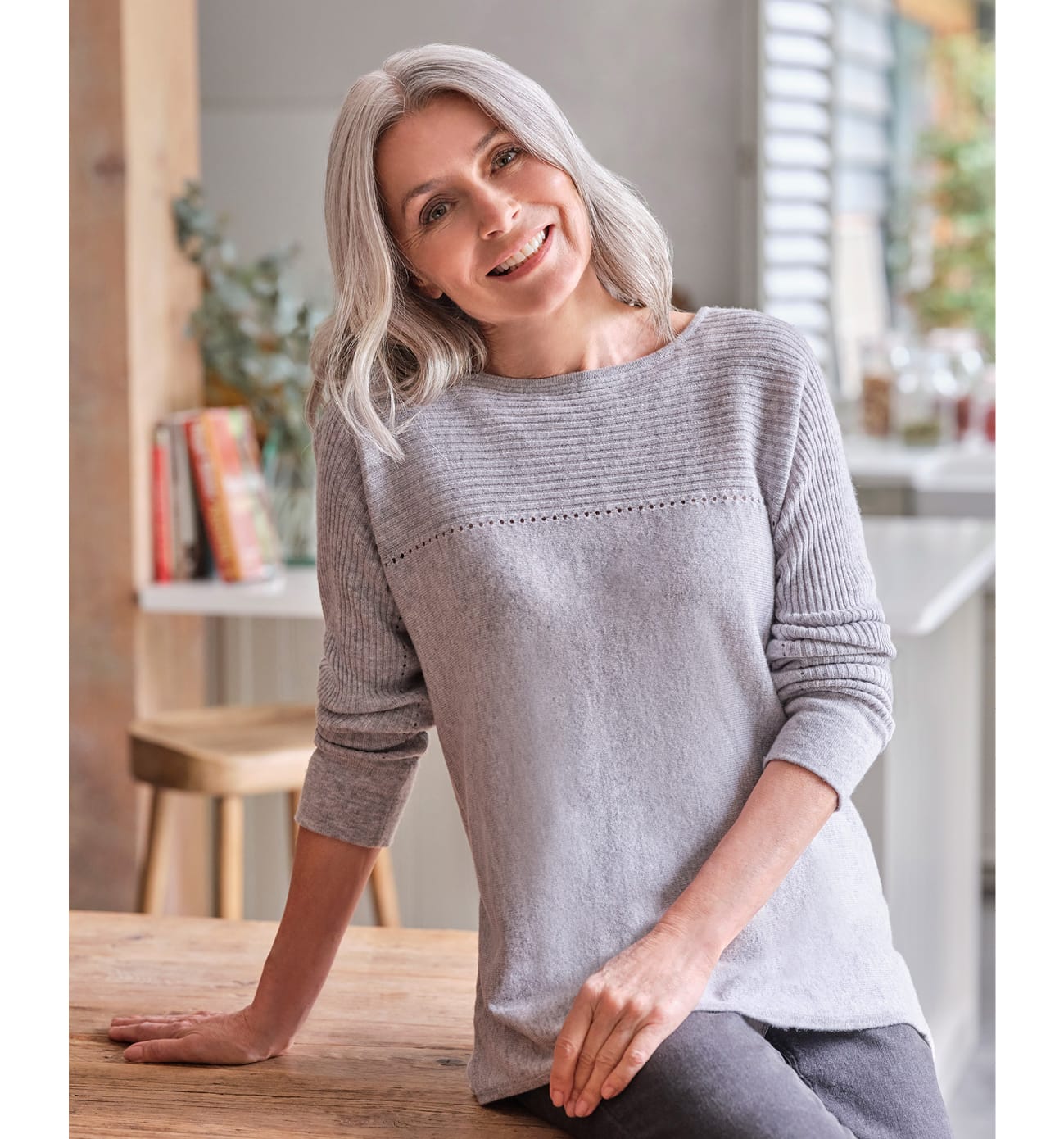 Cashmere Merino Rib Yoke Pointelle Sweater