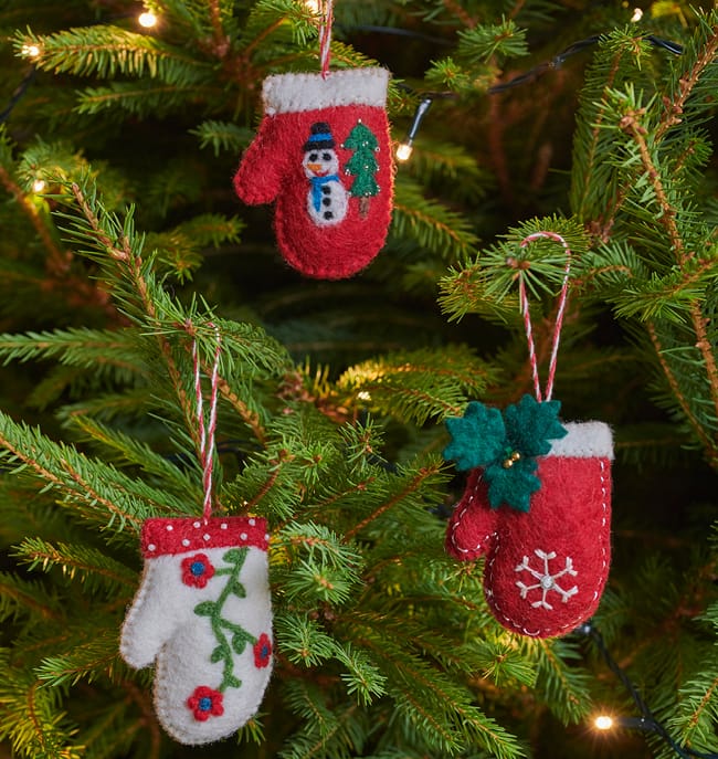 Trio of Felt Mini Mittens Holiday Decoration