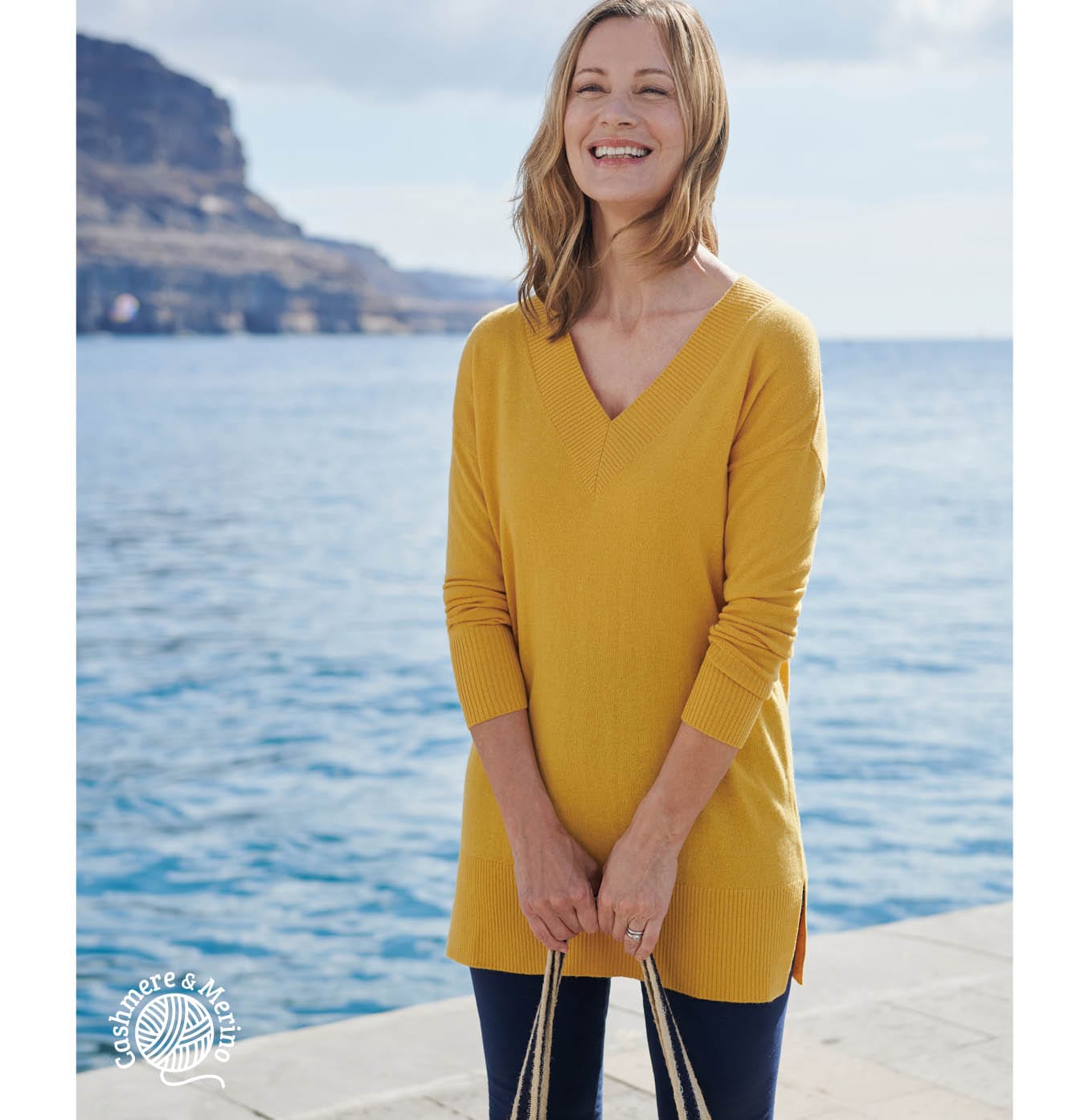 Cashmere Merino Deep V Neck Tunic