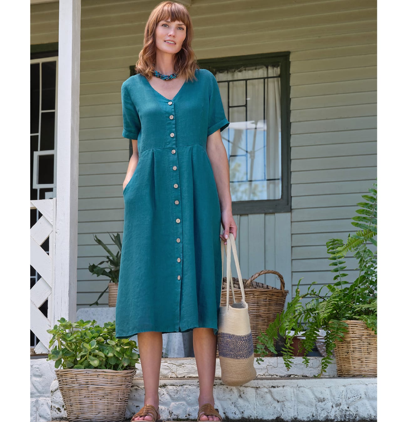 Button Through Linen Dress