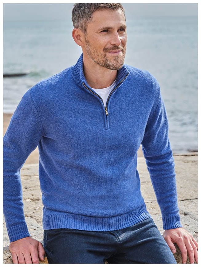 Mens Lambswool Zip Neck Sweater