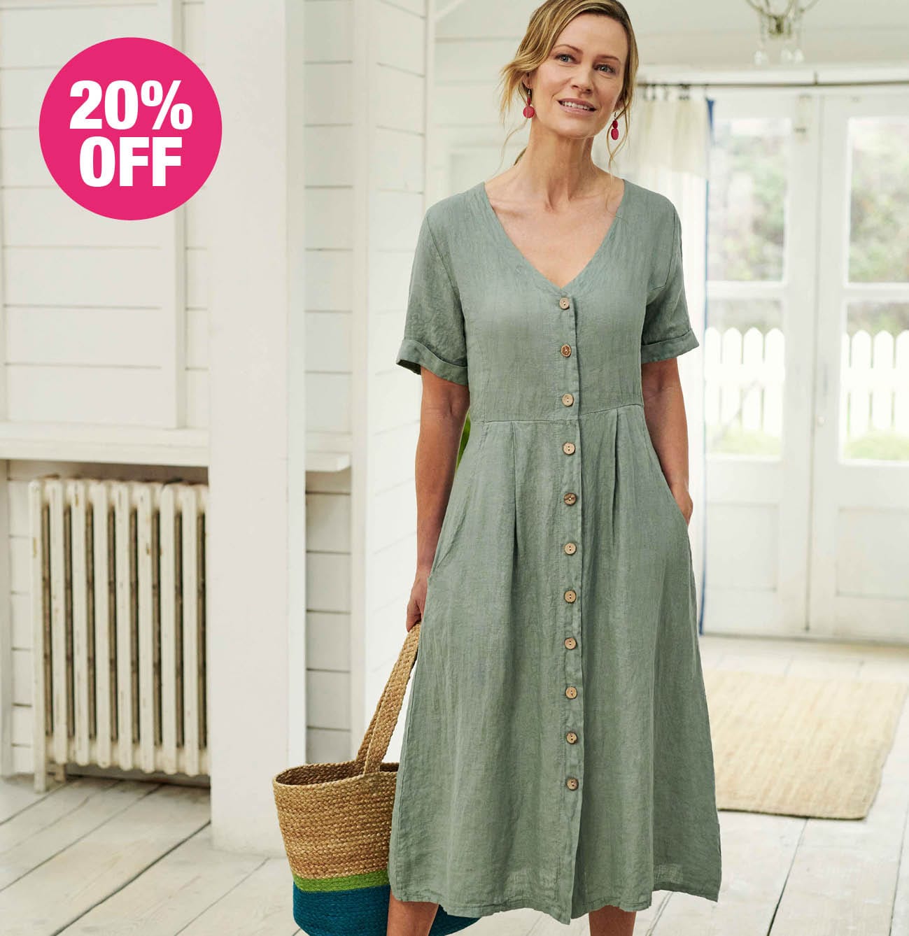 Button Through Linen Dress