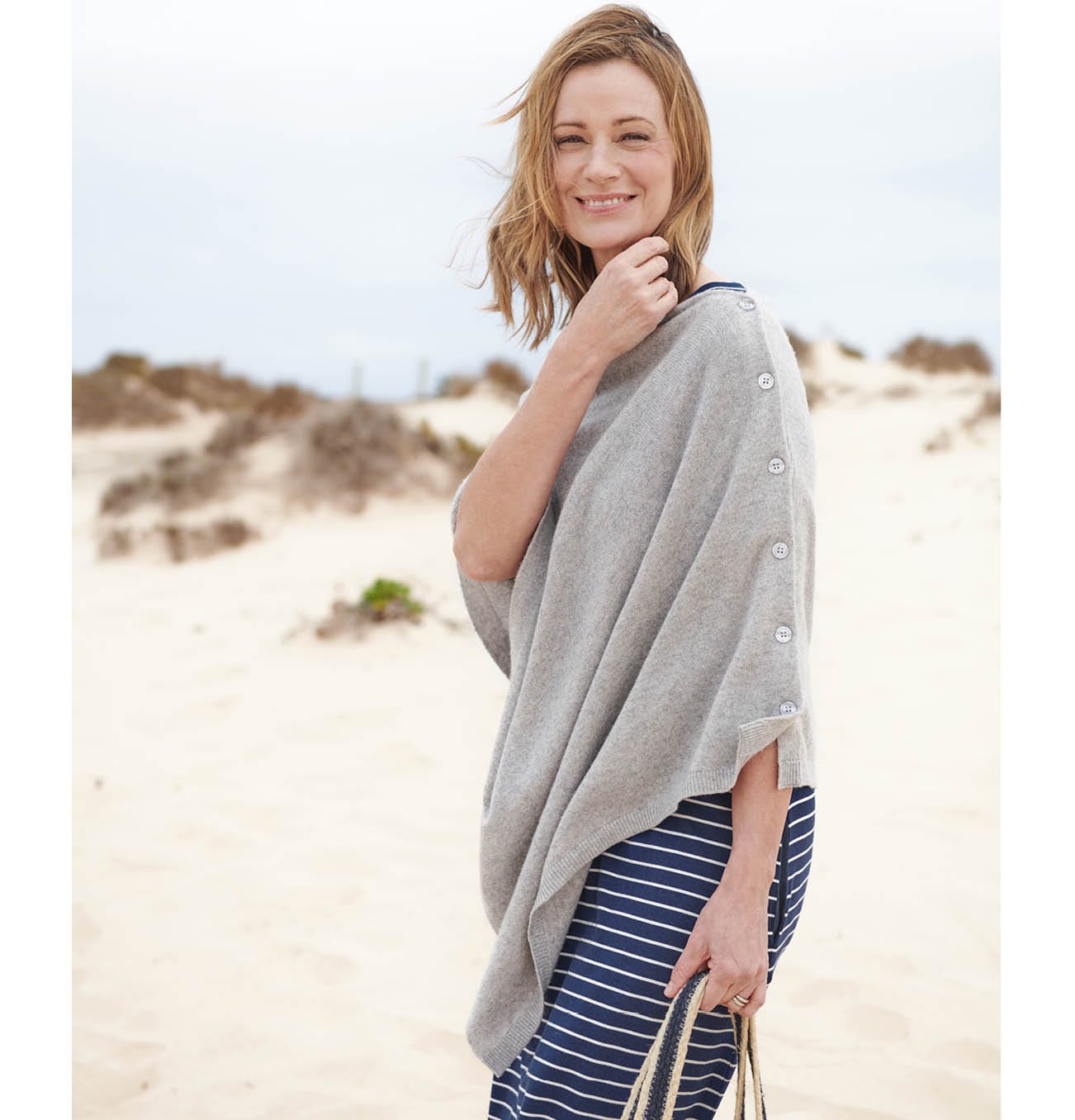 Cashmere Merino Blend Button Poncho