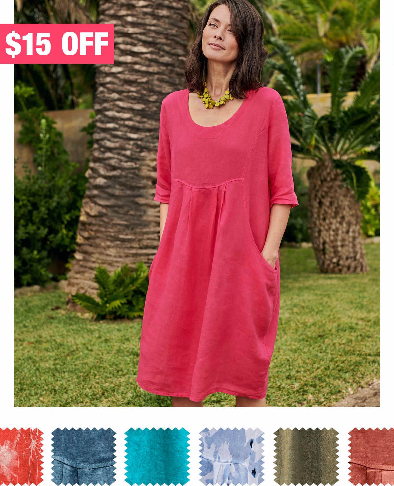 Womens Linen Pocket Tunic Dress