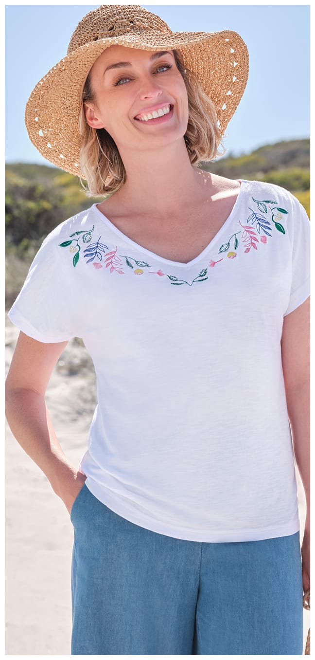 Embroidered Short Sleeve Top