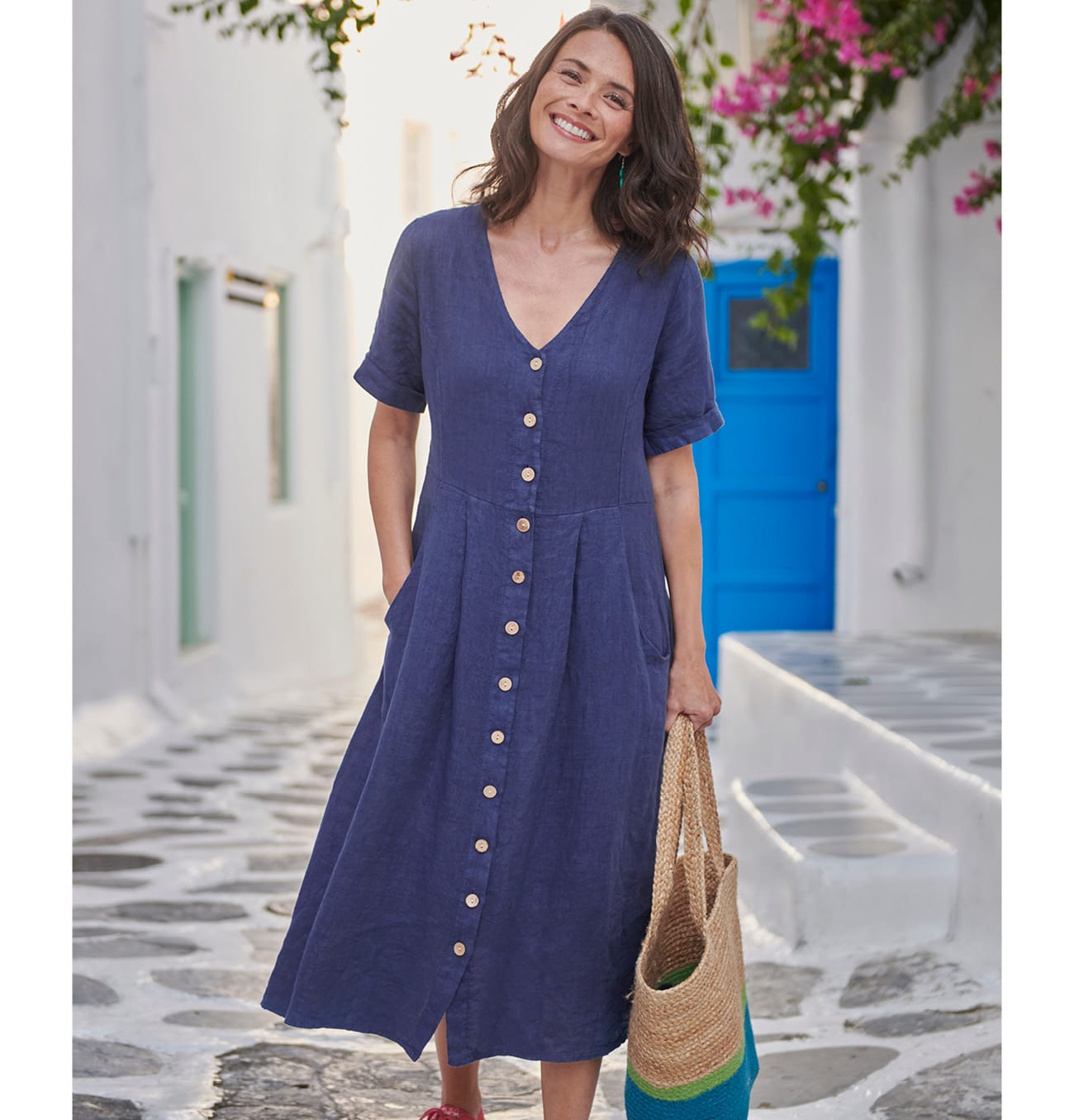 Button Through Linen Dress