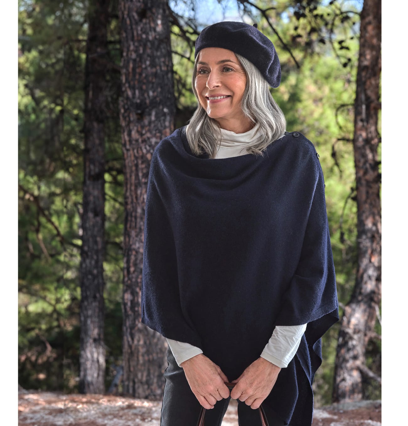 Cashmere Merino Blend Button Poncho