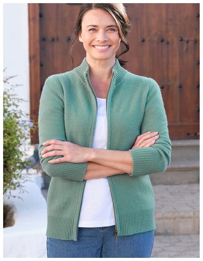 Lambswool Zip Thru Cardigan