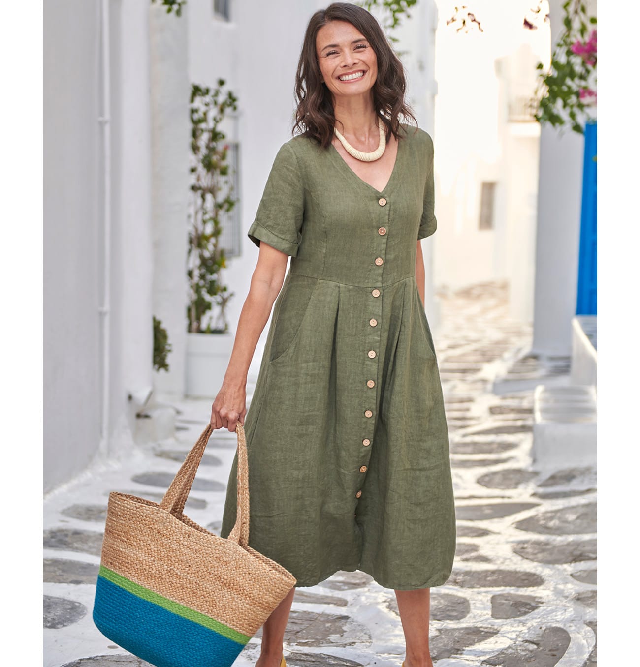 Button Through Linen Dress