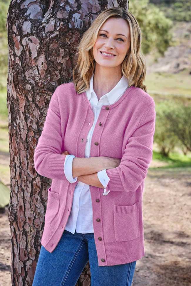 Lambswool Ladies Crew Neck Cardigan