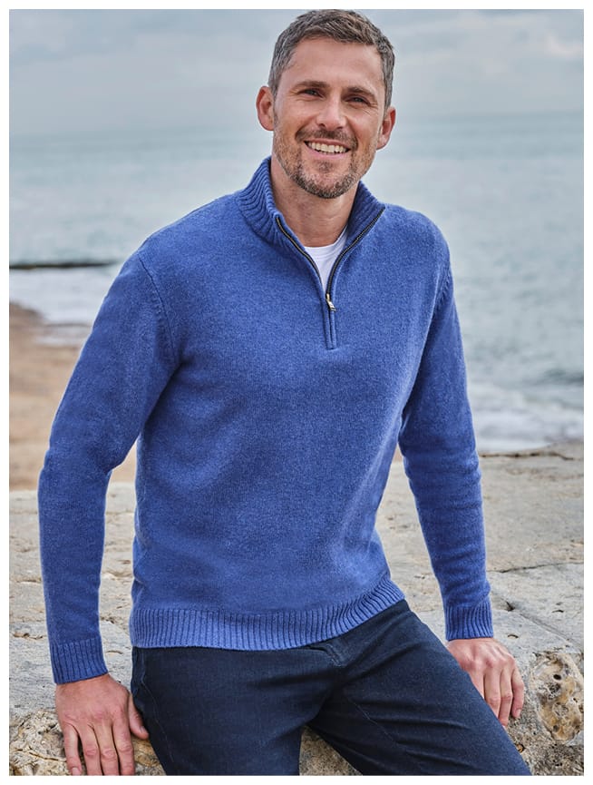 Mens Lambswool Zip Neck Sweater