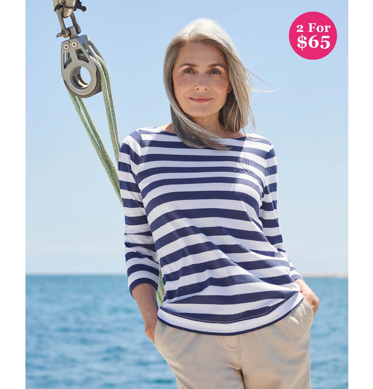 Organic Cotton Boat Neck 3/4 Sleeve Top