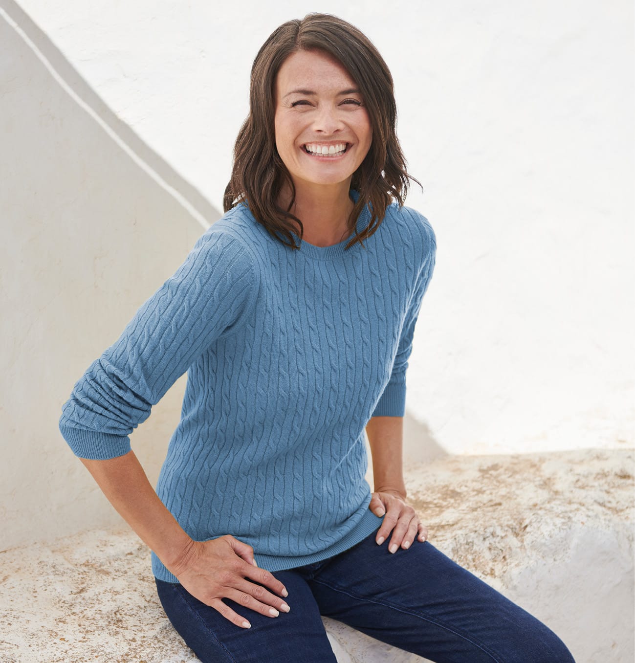 Cashmere Merino Cable Crew Neck Jumper