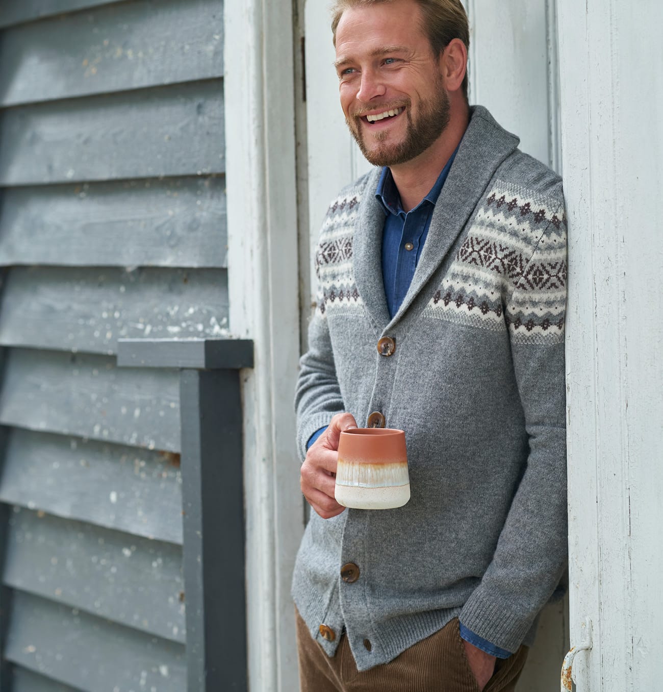 Fairisle Yoke Shawl Collar Cardigan