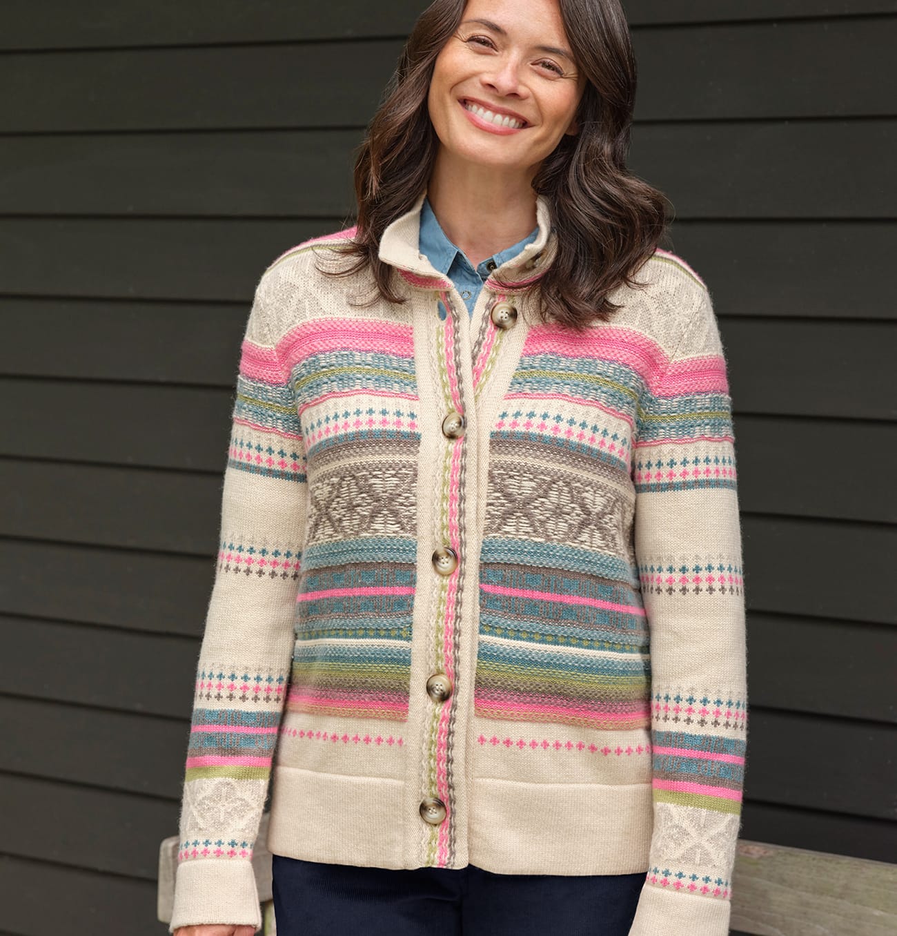 Textured Fairisle Stripe Cardigan