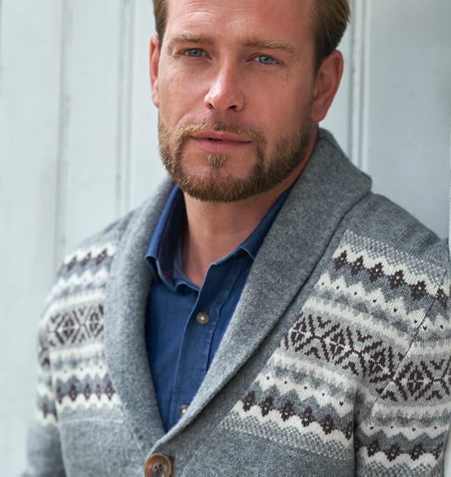 Fairisle Yoke Shawl Collar Cardigan