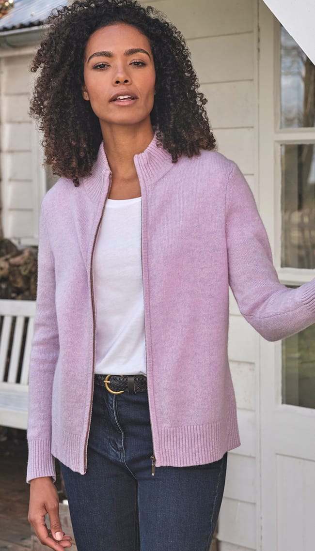 Lambswool Zip Thru Cardigan