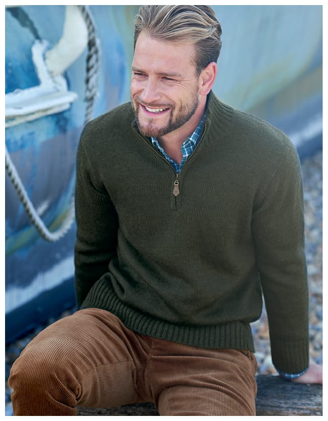 Mens Lambswool Zip Neck Sweater