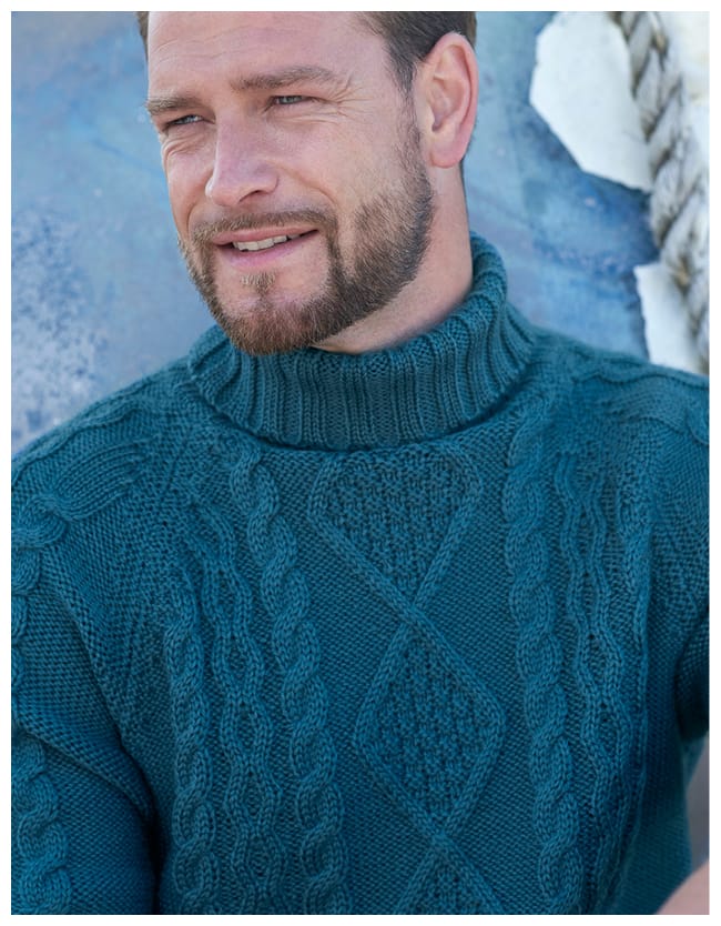 Pure Wool Knitted Aran Turtle Neck Sweater