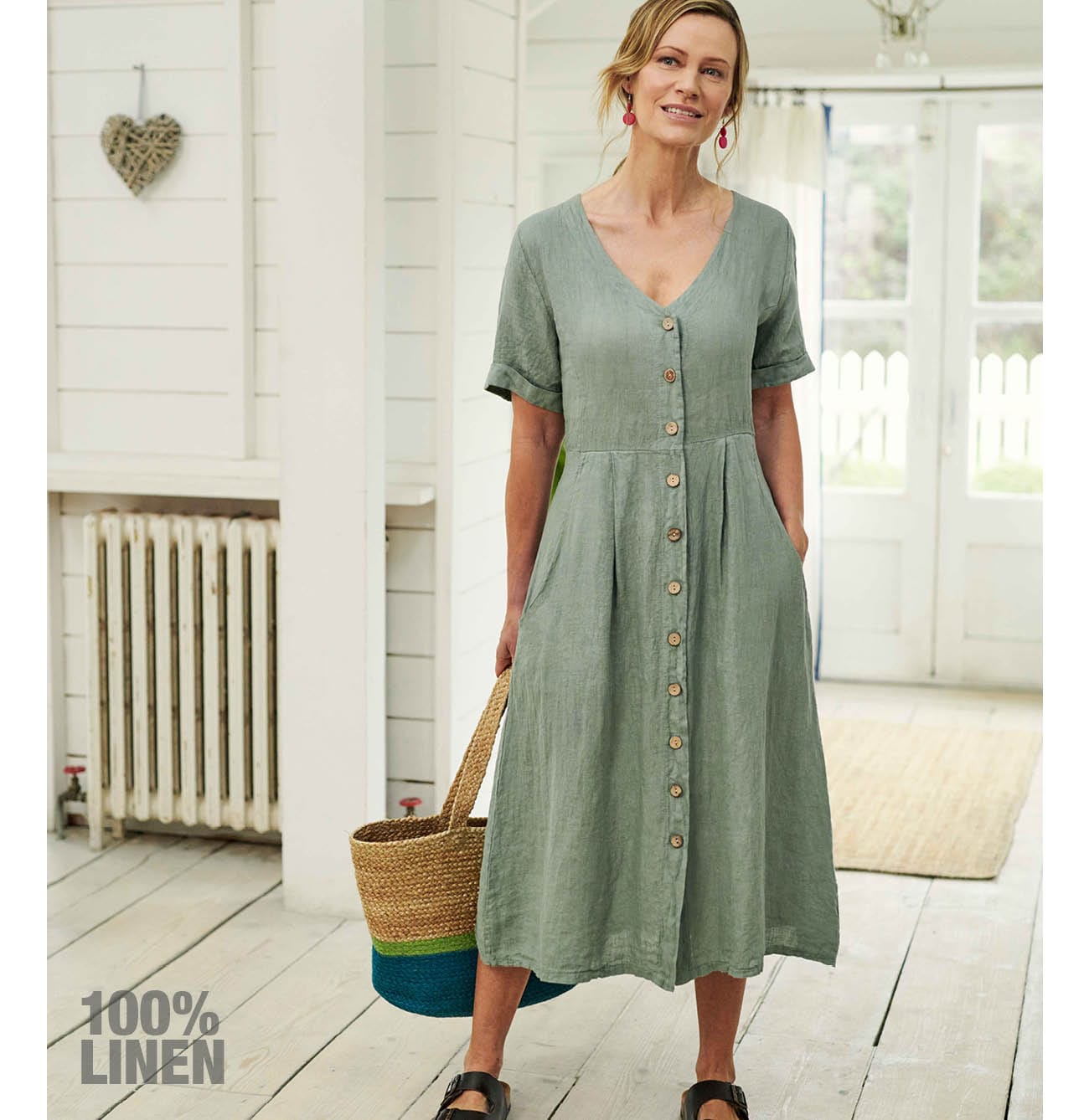 Button Through Linen Dress