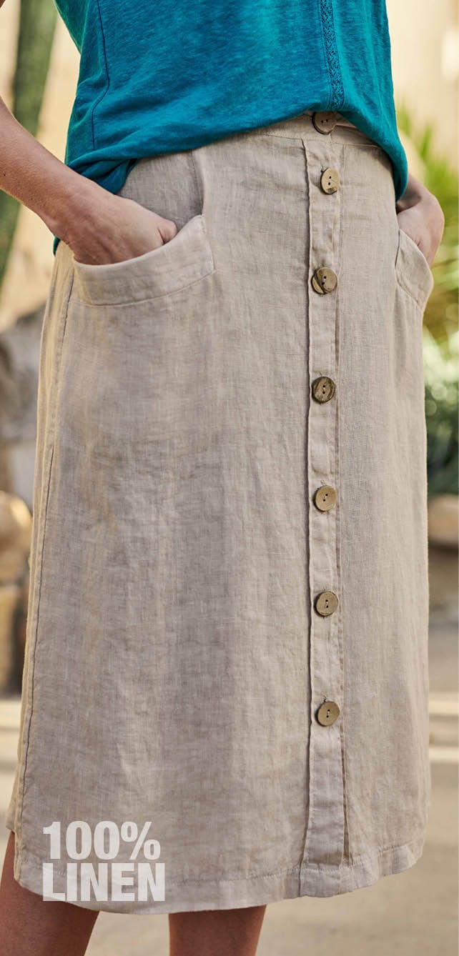 Linen Button Through Skirt