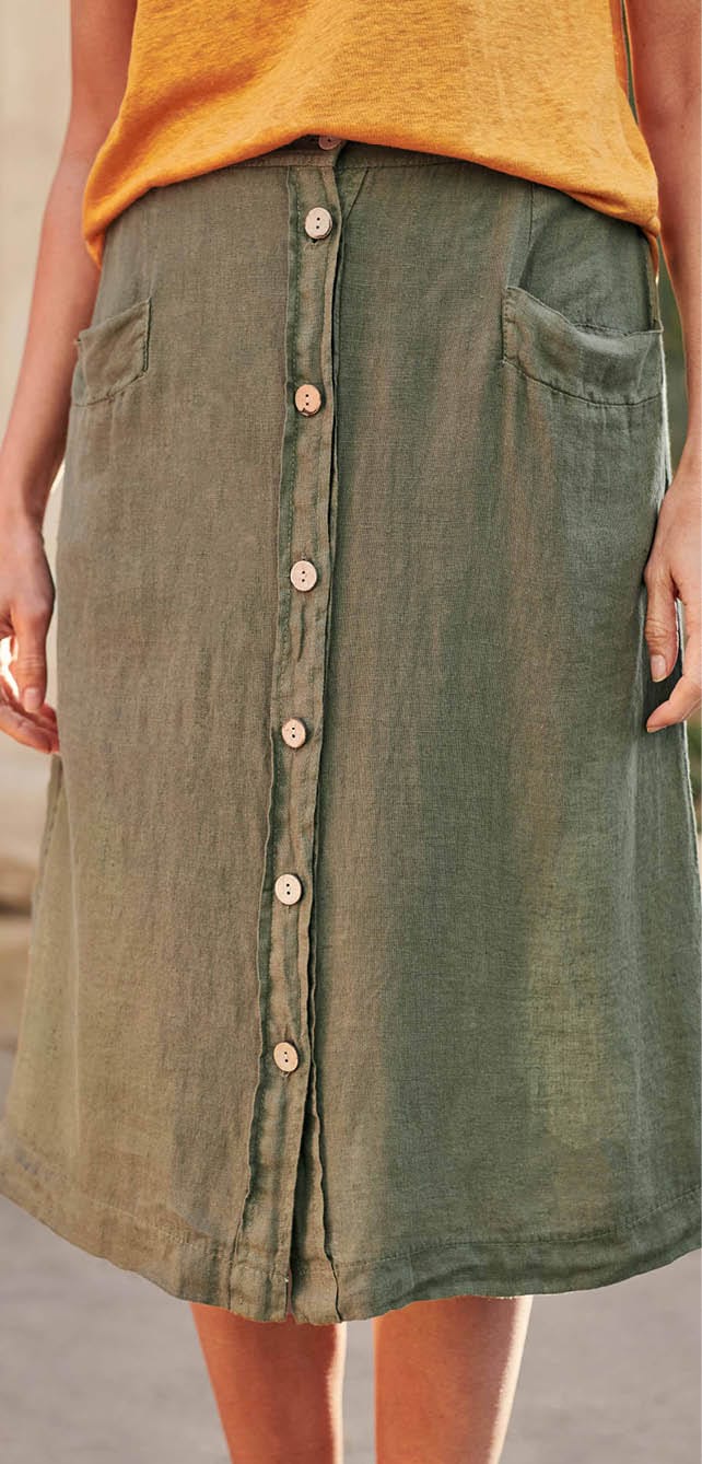 Linen Button Through Skirt