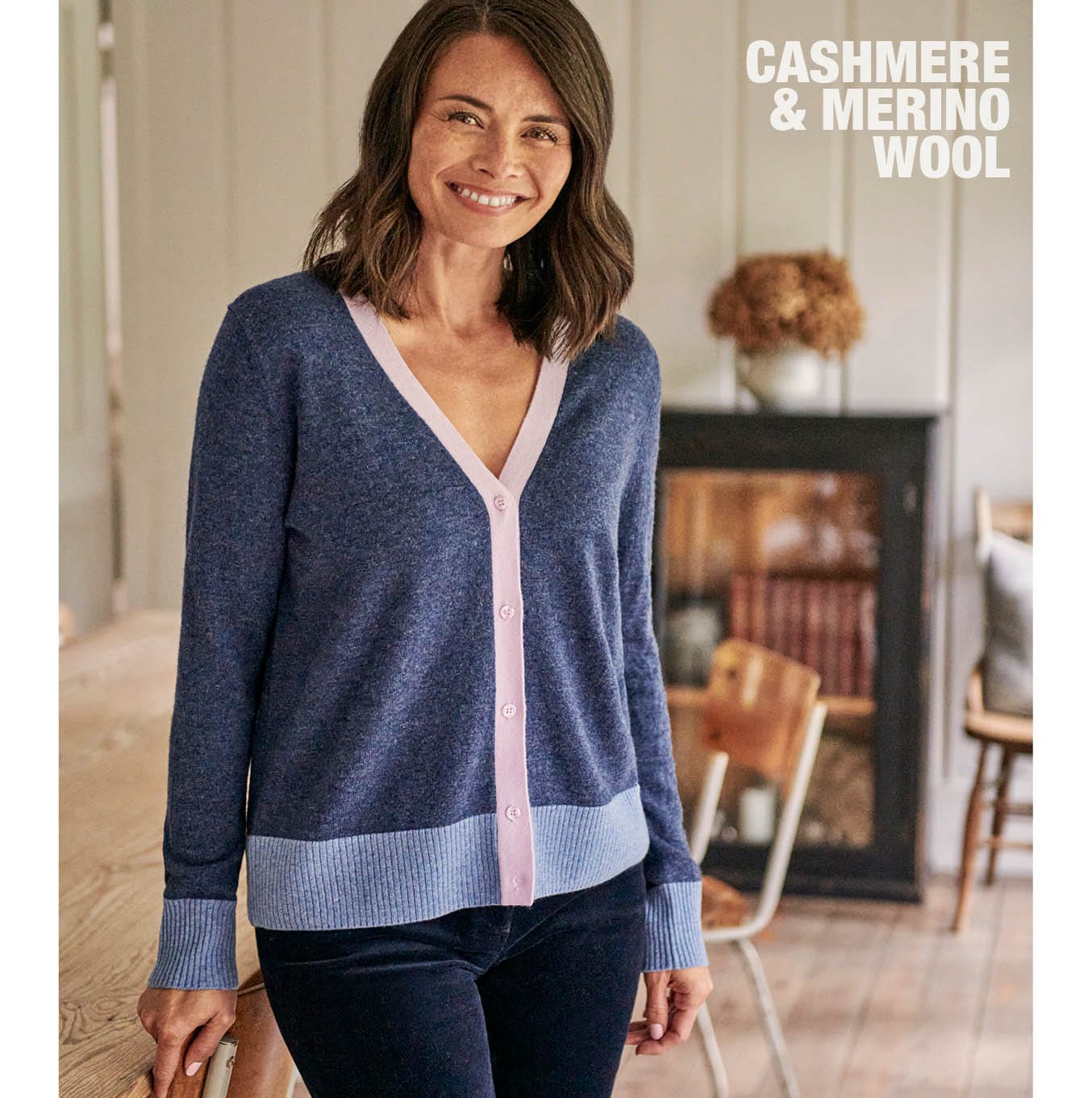 Contrast Trim V Neck Cardi