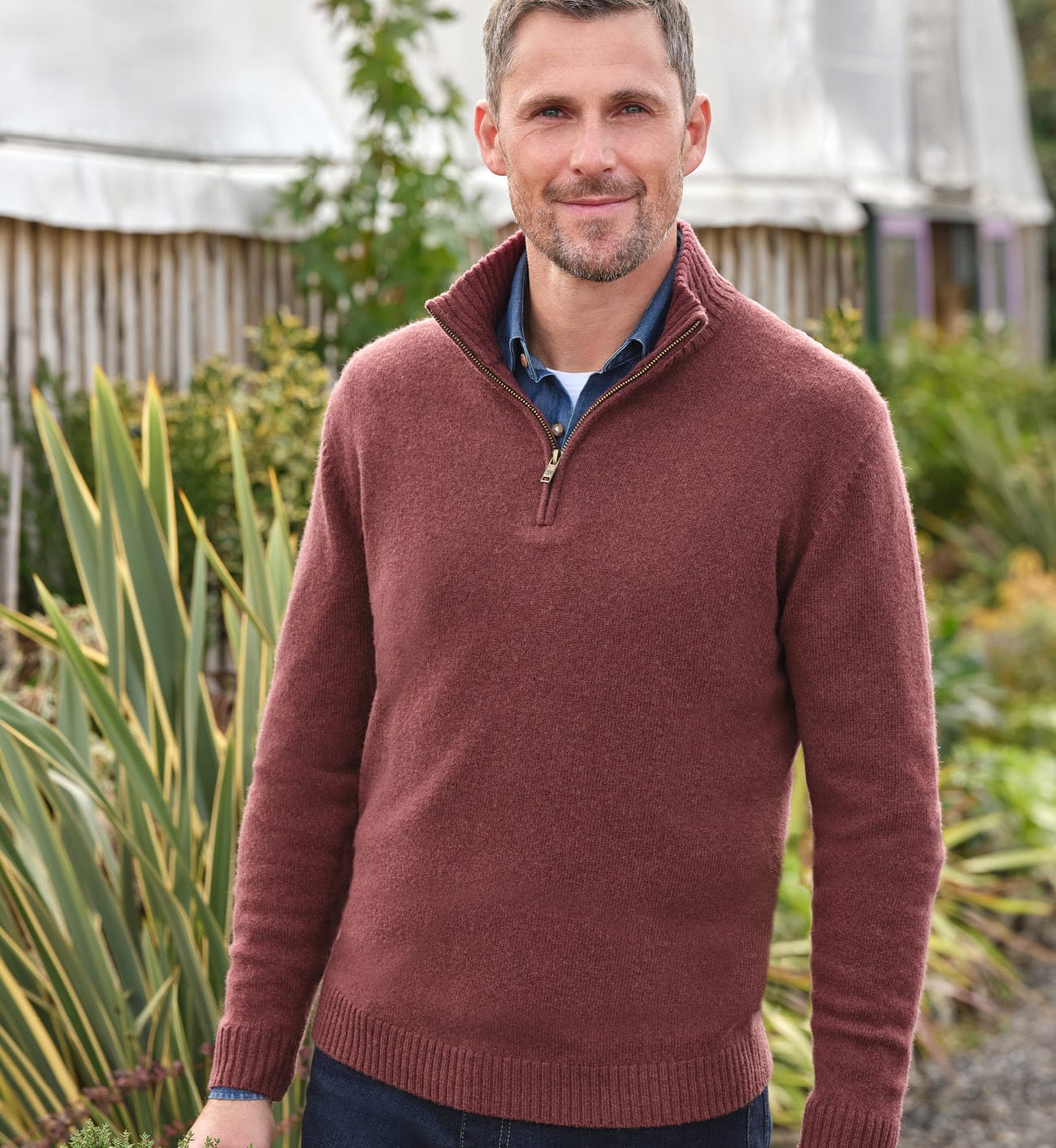 Mens Lambswool Zip Neck Sweater