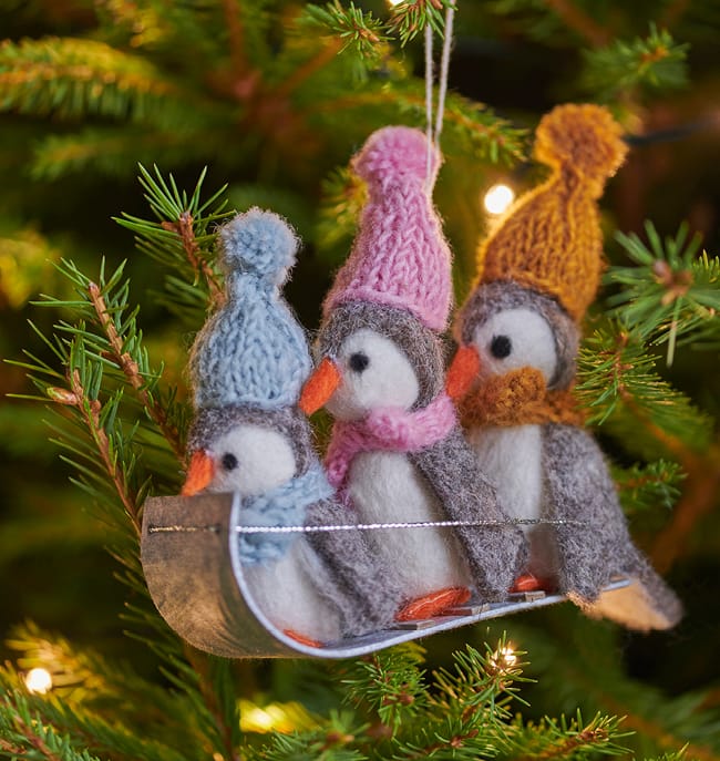 Trio of Penguins on a Sleigh Christmas Decoration