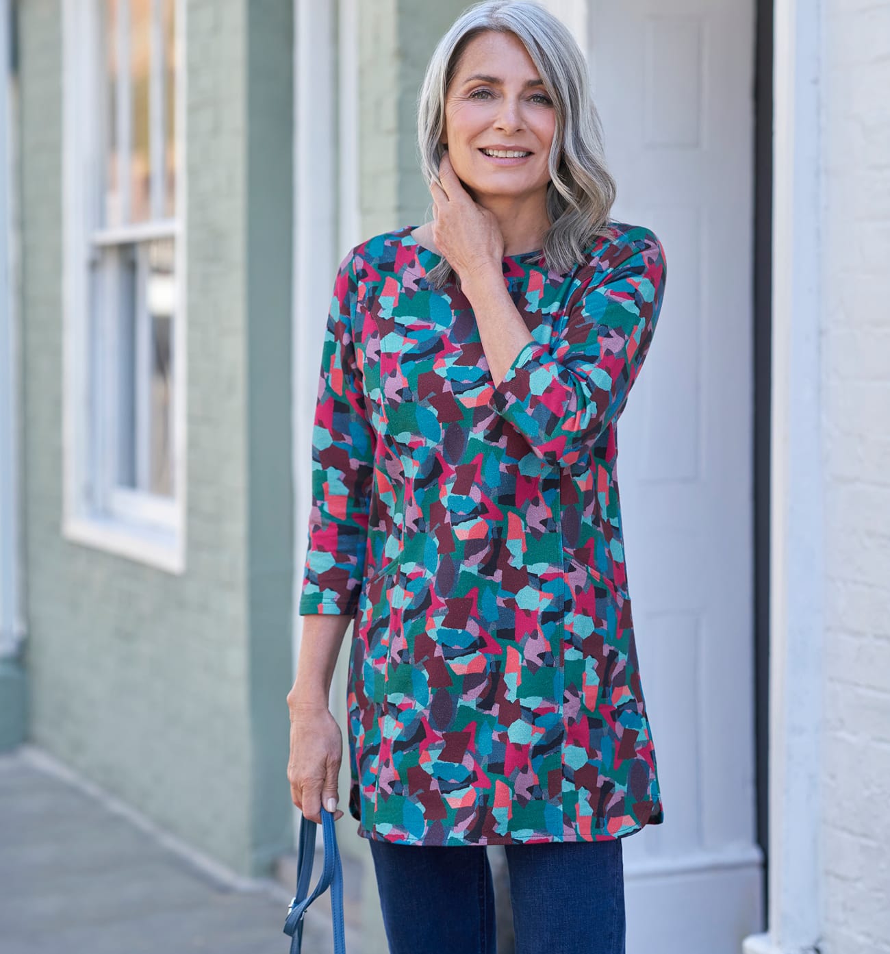 Curved Hem Printed Tunic