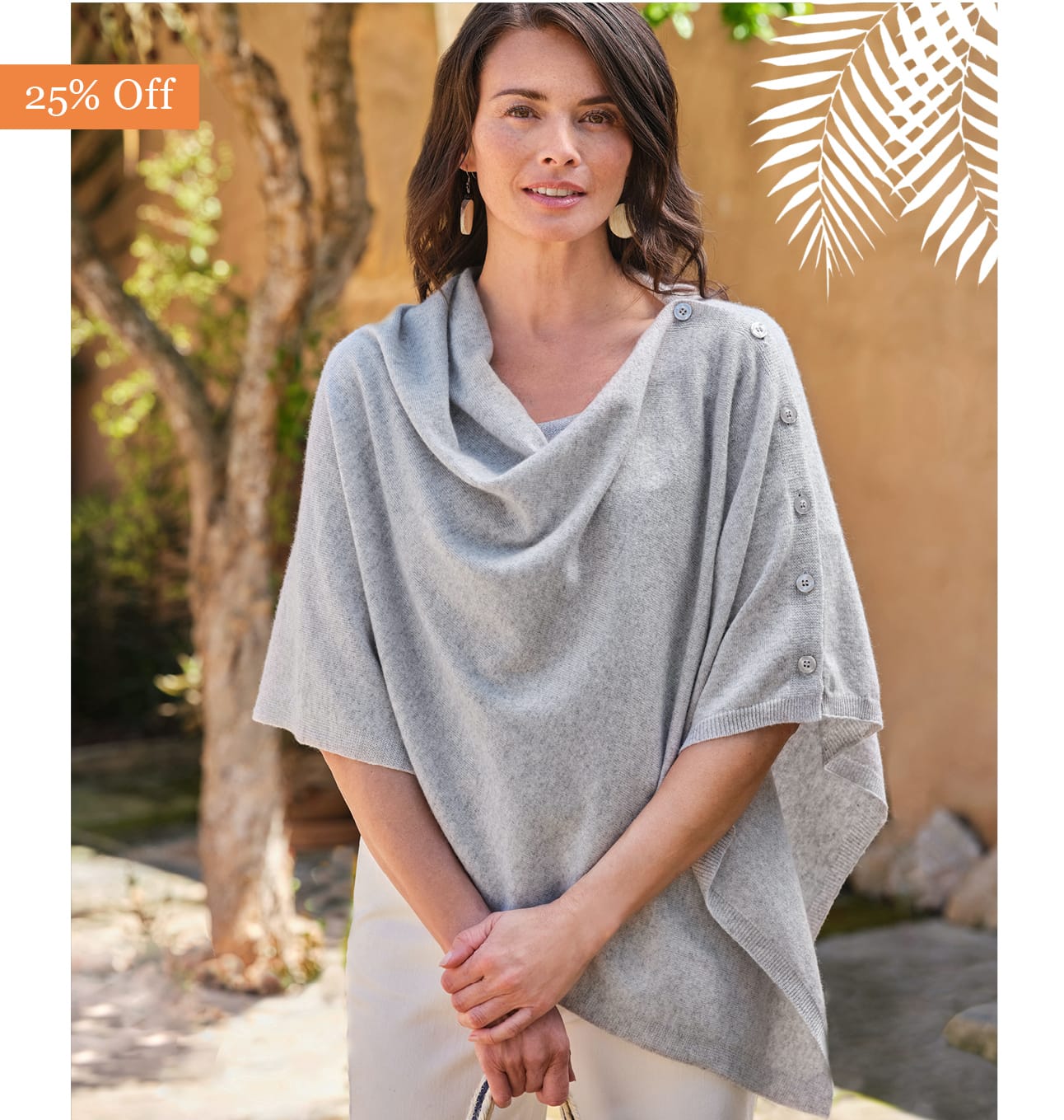 Cashmere Merino Blend Button Poncho