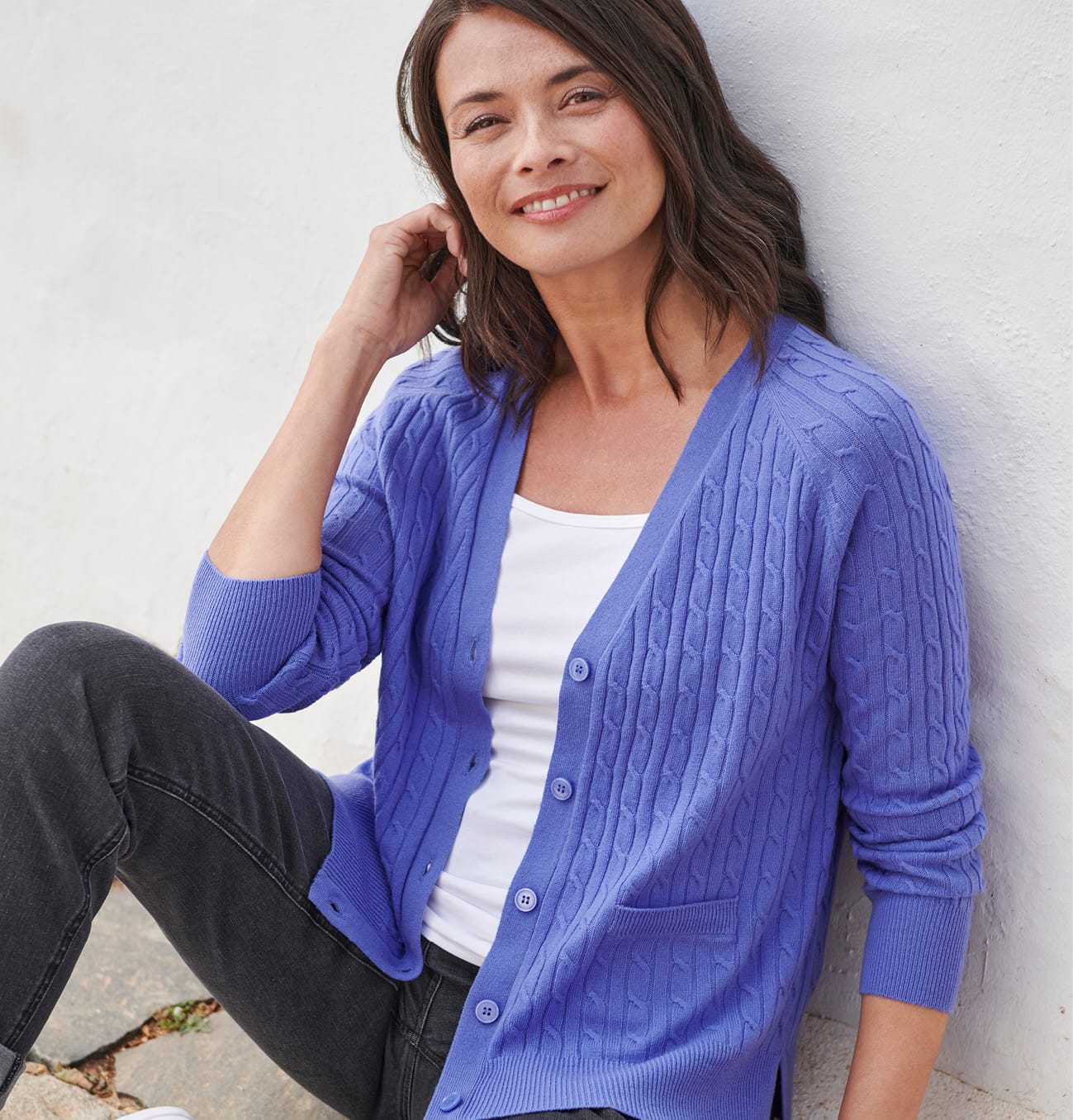 Cable V Neck Cardigan