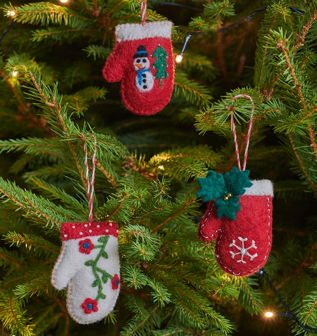 Trio of Felt Mini Mittens Christmas Decoration