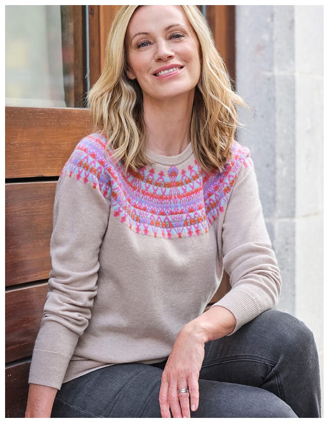 Merino Wool Yoke Patterned Sweater