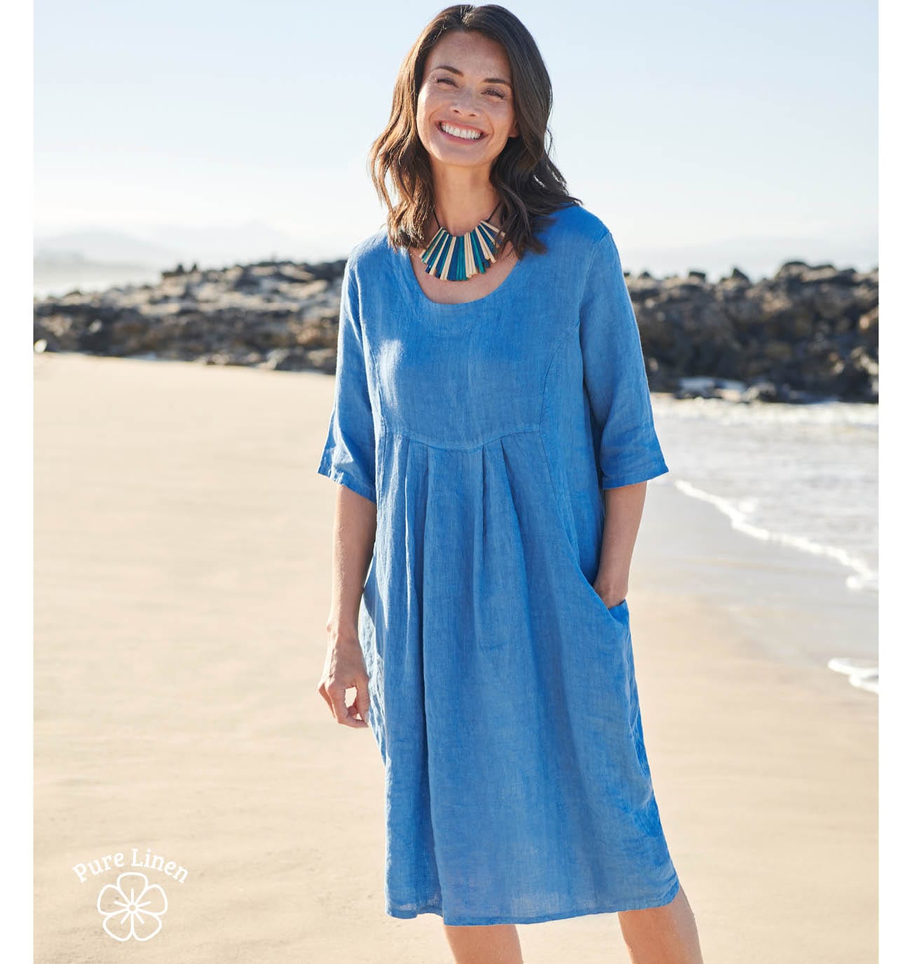 Womens Linen Pocket Tunic Dress