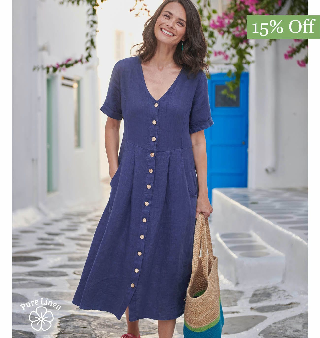 Button Through Linen Dress