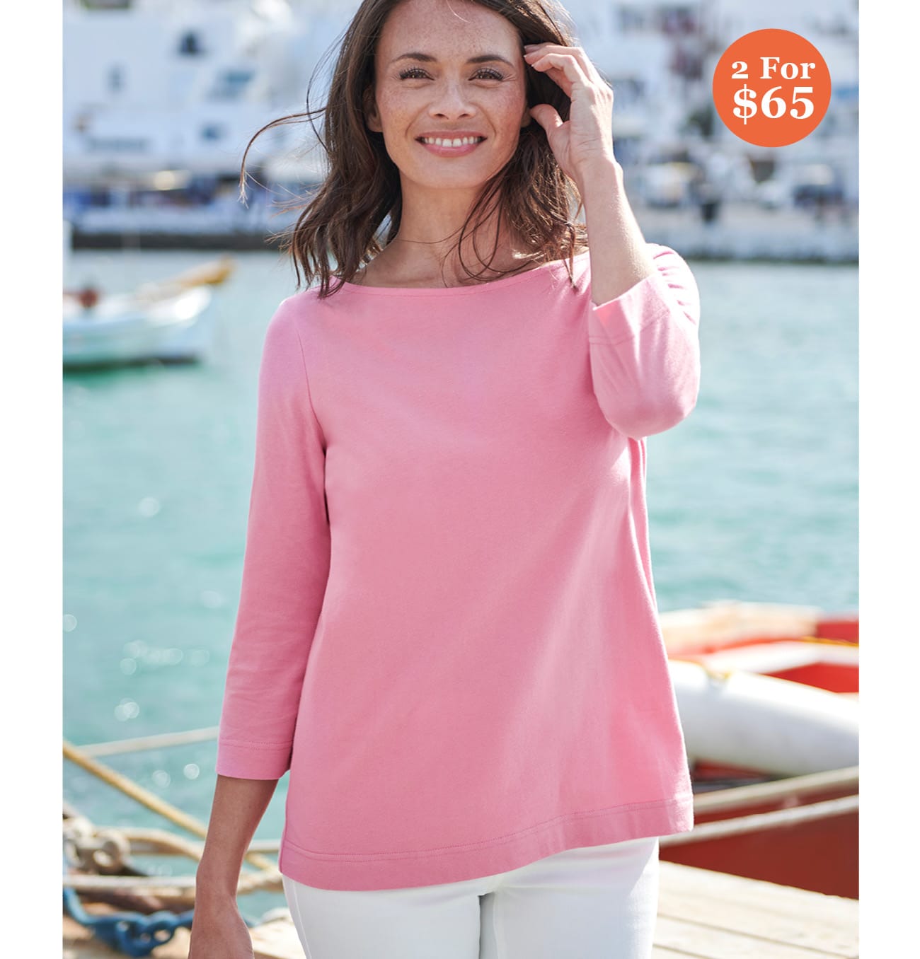 Organic Cotton Boat Neck 3/4 Sleeve Top