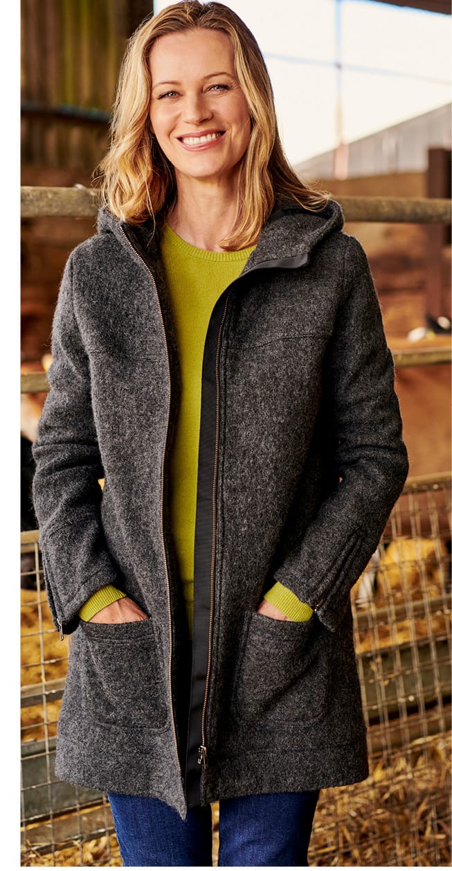 Hooded Boiled Wool Coat Charcoal