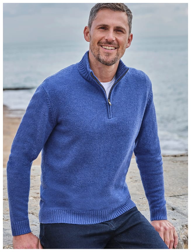 Mens Lambswool Zip Neck Sweater