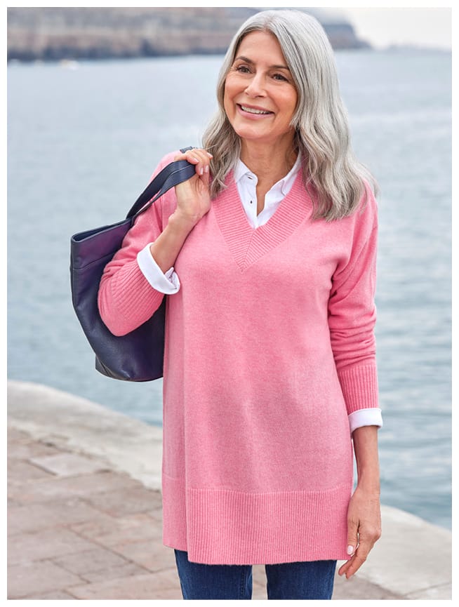 Cashmere Merino Deep V Neck Tunic