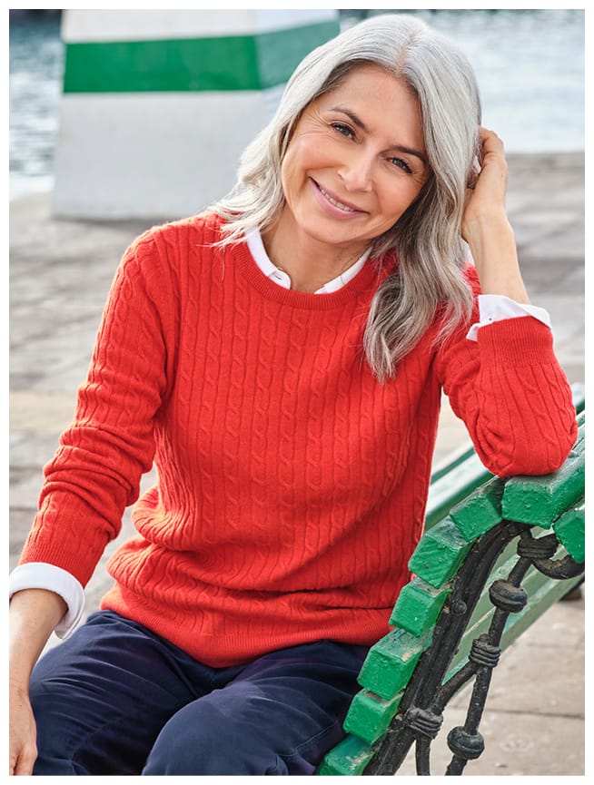 Cashmere Merino Cable Crew Neck Sweater