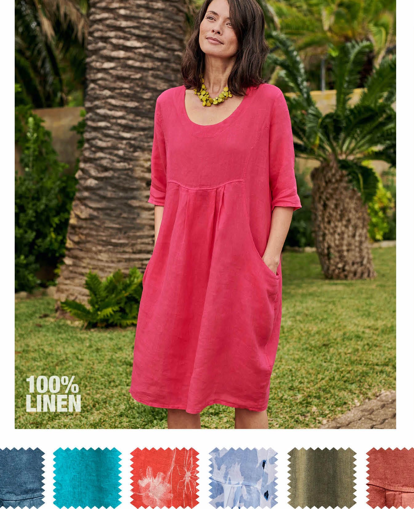 Womens Linen Pocket Tunic Dress