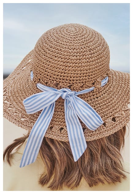 Crochet Straw Sunhat with Cotton Bow