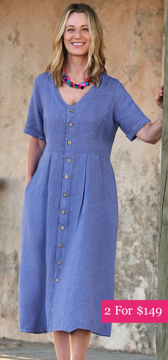 Button Through Linen Dress