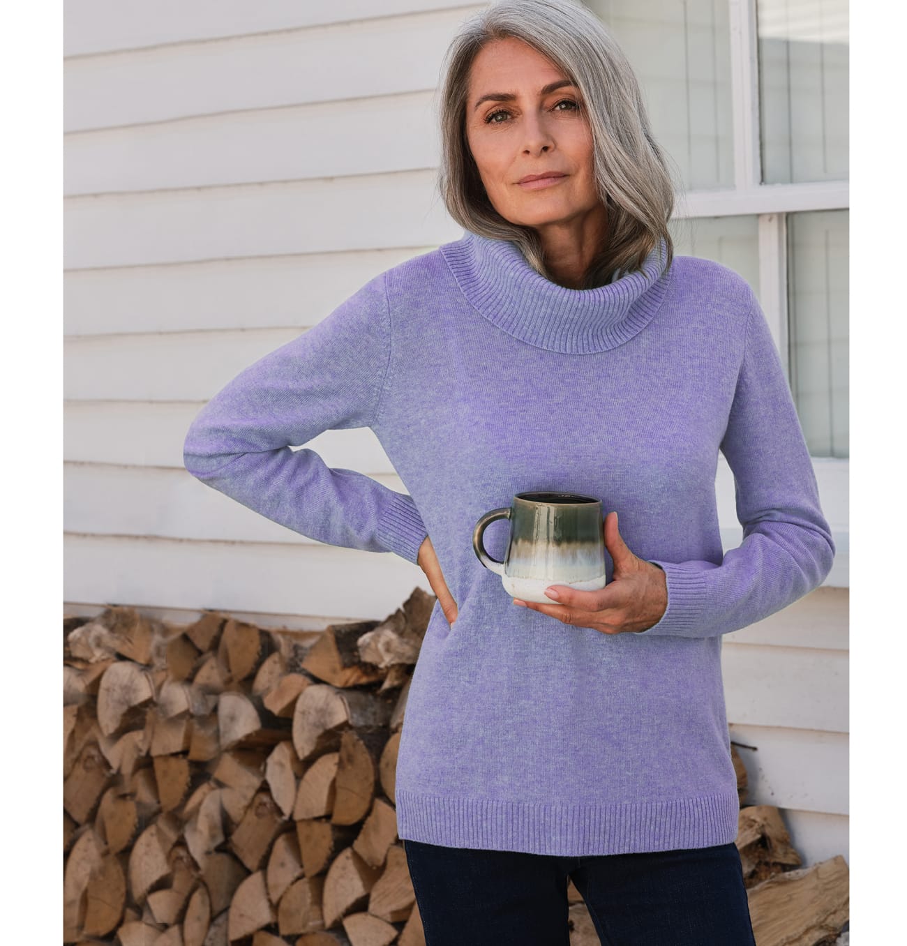 Cashmere And Merino Long Sleeve Cowl Neck Sweater