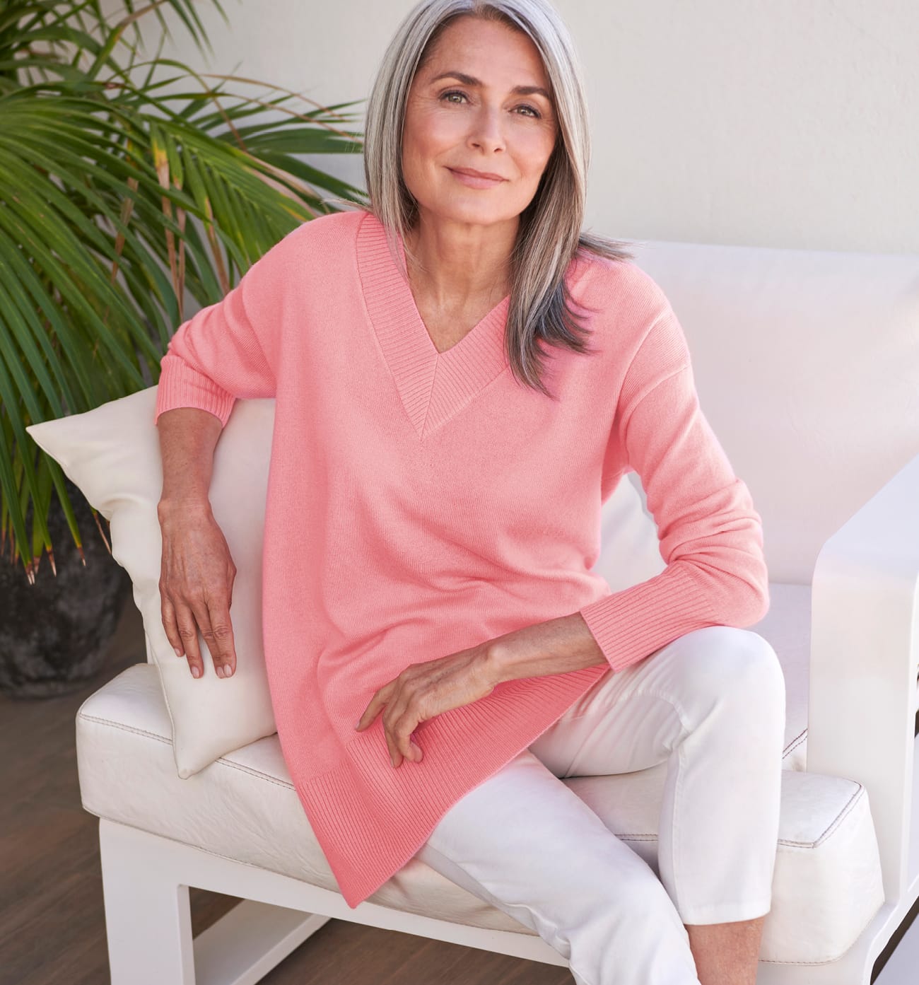 Cashmere Merino Deep V Neck Tunic