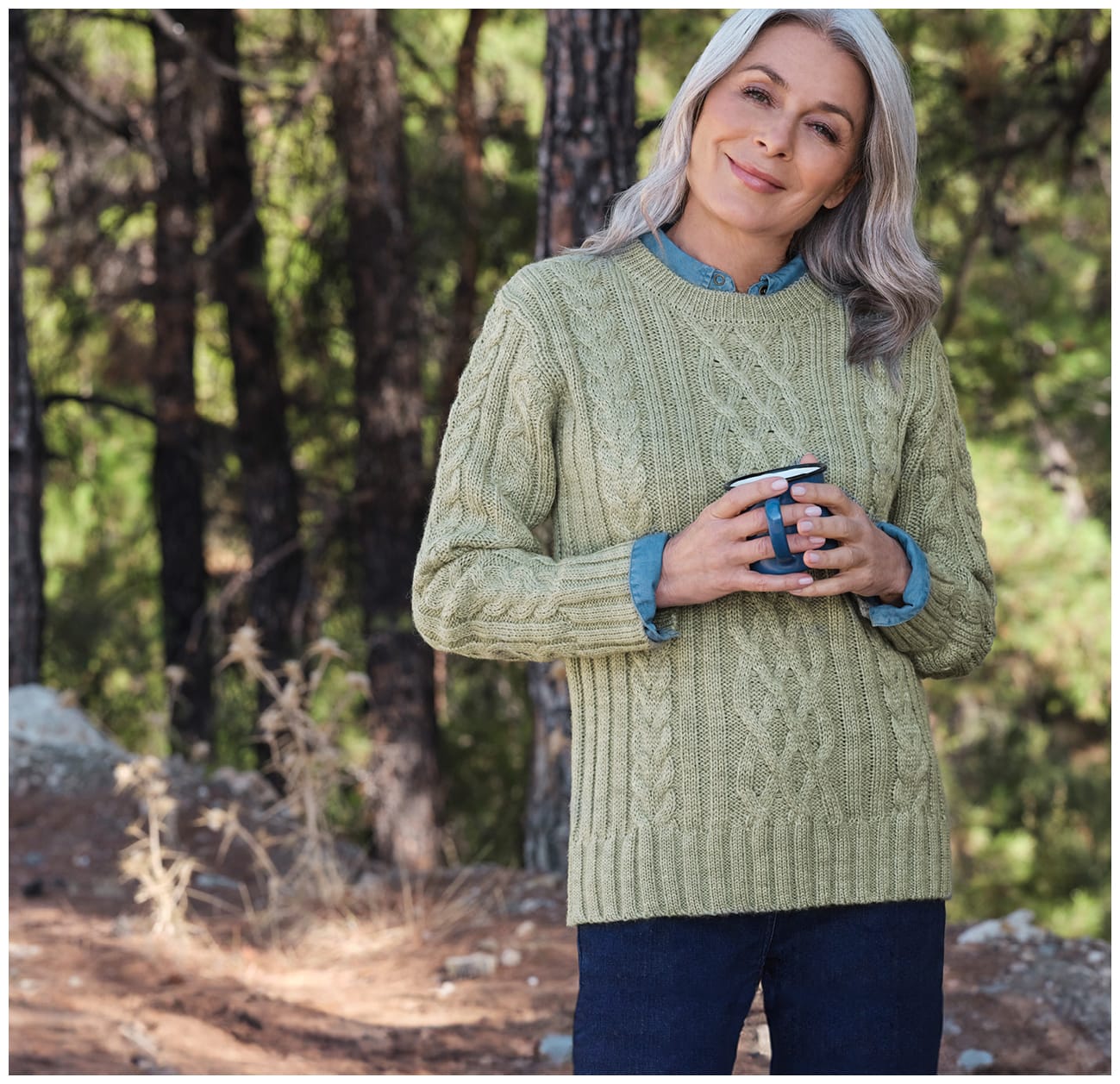 100% Pure Wool Aran Crew Neck Sweater