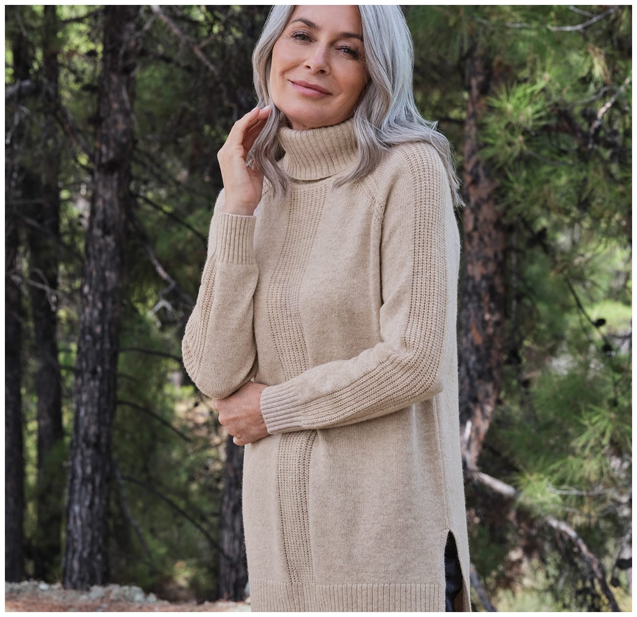 Roll Neck Long Sleeve Tunic With Side Splits