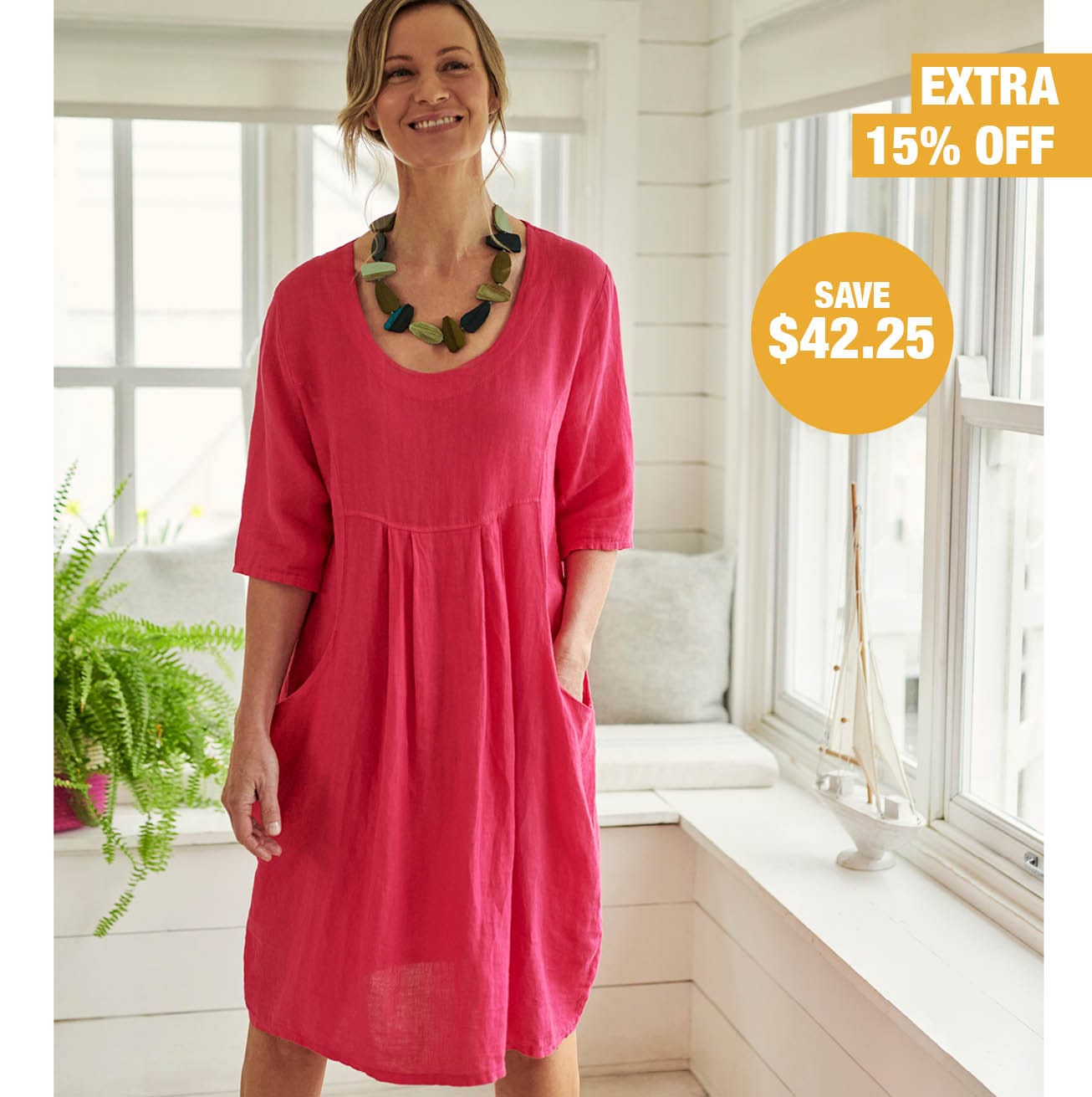 Womens Linen Pocket Tunic Dress