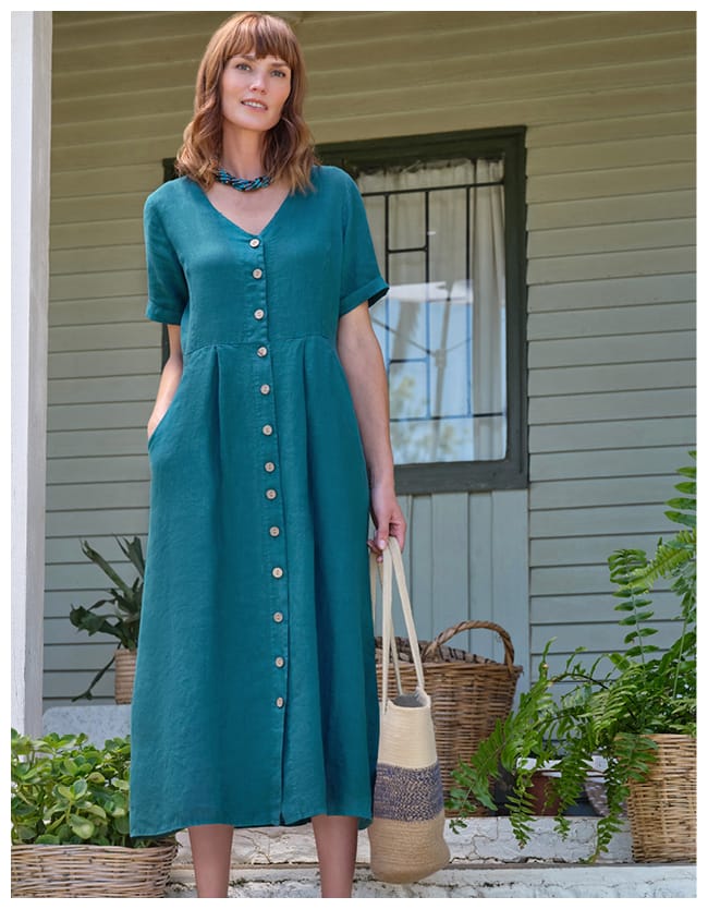 Button Through Linen Dress